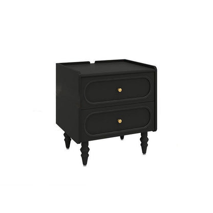 Traditional Vintage Solid Wood Hardware Roman Column Square Nightstand With 2 Drawers For Bedroom