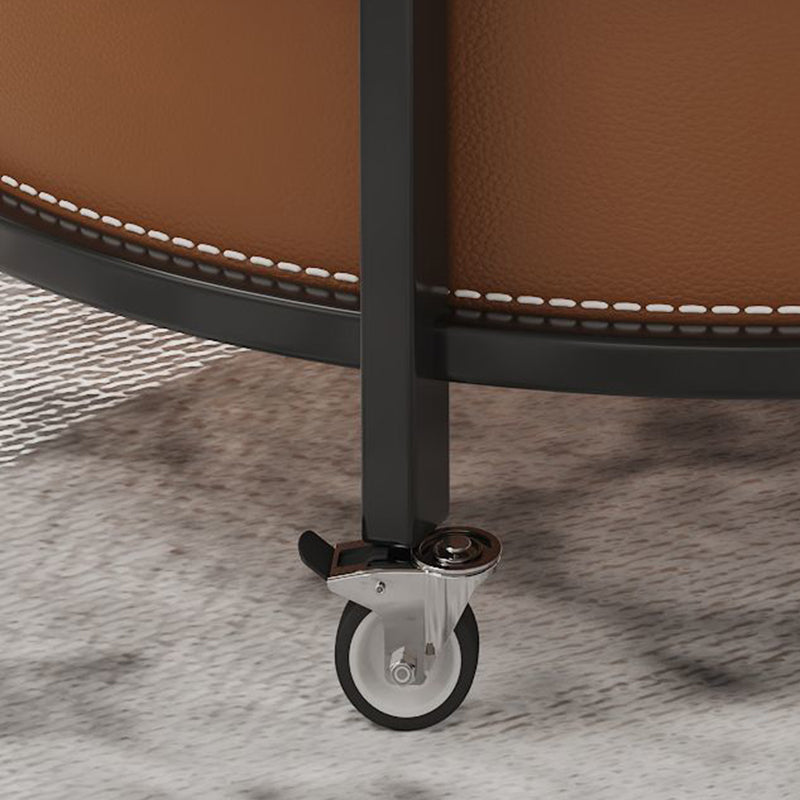 Traditional French Saddle Leather & Carbon Steel Round Mobile Side Table With 2 Tiers For Living Room