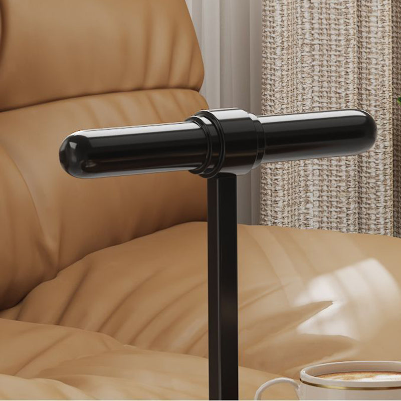 Traditional French Saddle Leather & Carbon Steel Round Mobile Side Table With 2 Tiers For Living Room