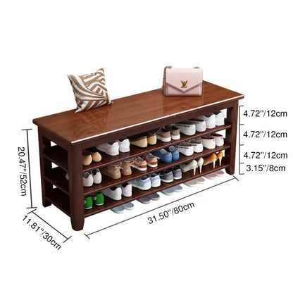 Traditional Chinese Solid Wood Rectangular Shoe Bench With 3 Tiers For Living Room