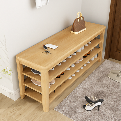 Traditional Chinese Solid Wood Rectangular Shoe Bench With 3 Tiers For Living Room