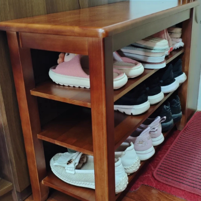 Traditional Chinese Solid Wood Rectangular Shoe Bench With 3 Tiers For Living Room