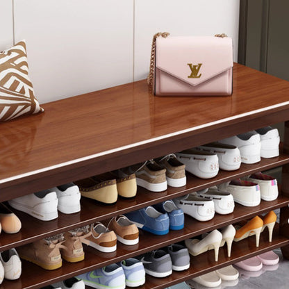 Traditional Chinese Solid Wood Rectangular Shoe Bench With 3 Tiers For Living Room