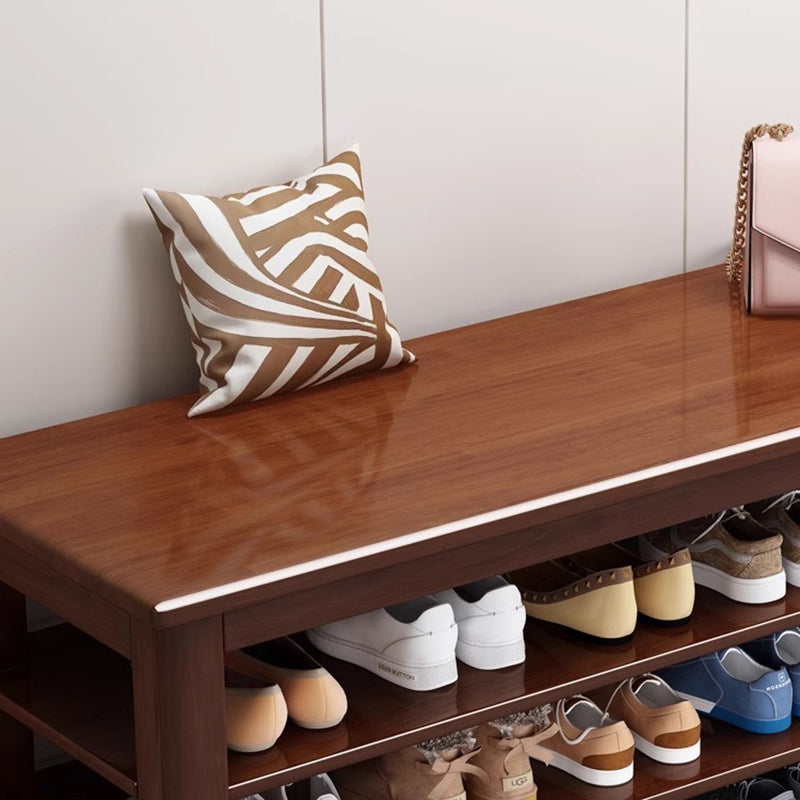 Traditional Chinese Solid Wood Rectangular Shoe Bench With 3 Tiers For Living Room