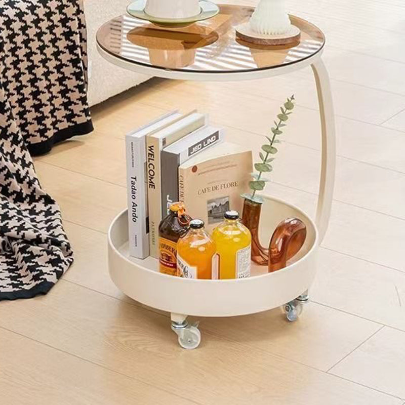 Contemporary Creative Glass MDF Iron Movable Round Side Table 2-Tier For Living Room