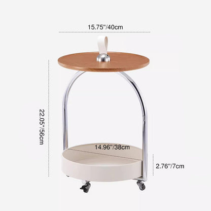Modern Minimalist Metal Wood Round Curved Movable Side Table 2-Tier For Living Room
