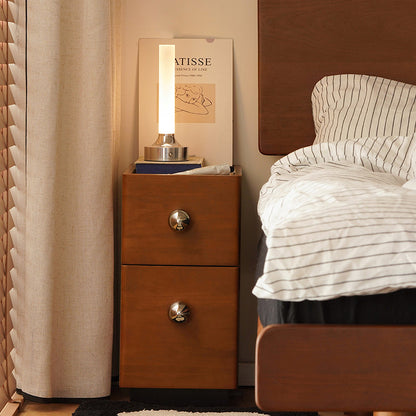 Traditional Vintage Solid Wood Stainless Steel Rectangular Ball Nightstand 2-Tier For Bedroom