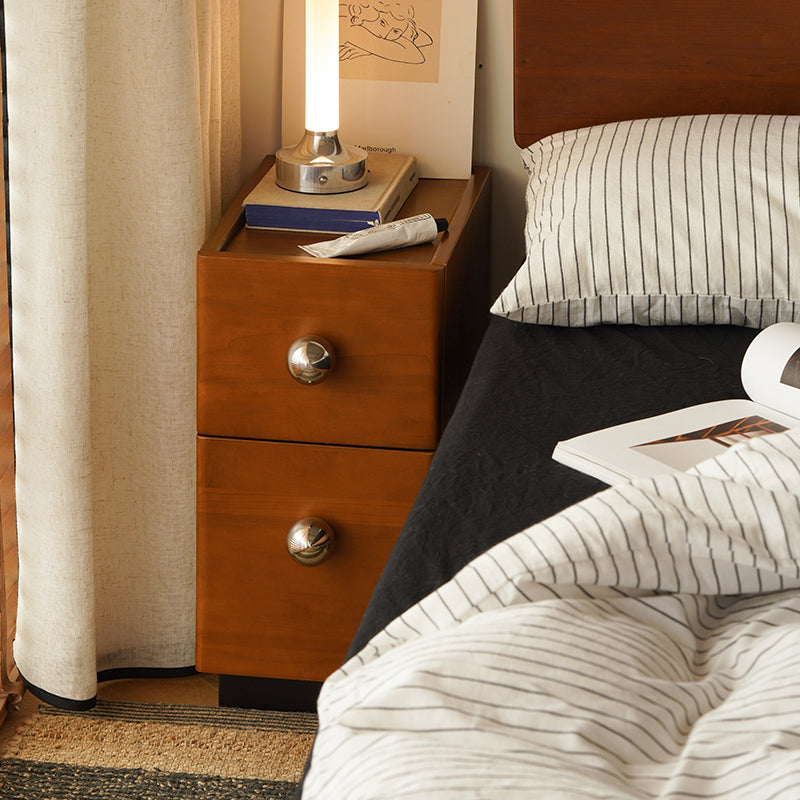 Traditional Vintage Solid Wood Stainless Steel Rectangular Ball Nightstand 2-Tier For Bedroom