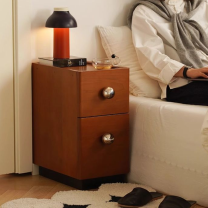 Traditional Vintage Solid Wood Stainless Steel Rectangular Ball Nightstand 2-Tier For Bedroom