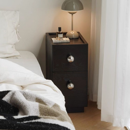 Traditional Vintage Solid Wood Stainless Steel Rectangular Ball Nightstand 2-Tier For Bedroom