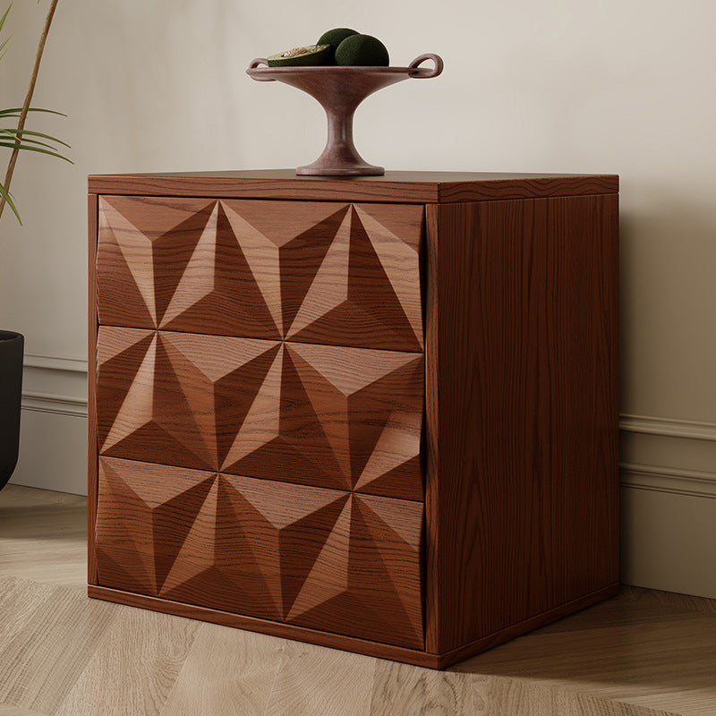 Traditional Chinese Solid Wood Diamond-Shaped Storage Cabinet With 2 Drawers For Living Room
