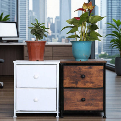 Traditional Vintage Nonwoven Fabric Iron Wood Board Square Storage Cabinet With 2 Drawers For Living Room