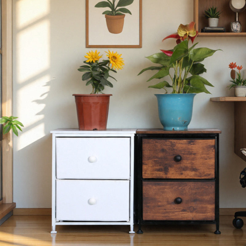 Traditional Vintage Nonwoven Fabric Iron Wood Board Square Storage Cabinet With 2 Drawers For Living Room
