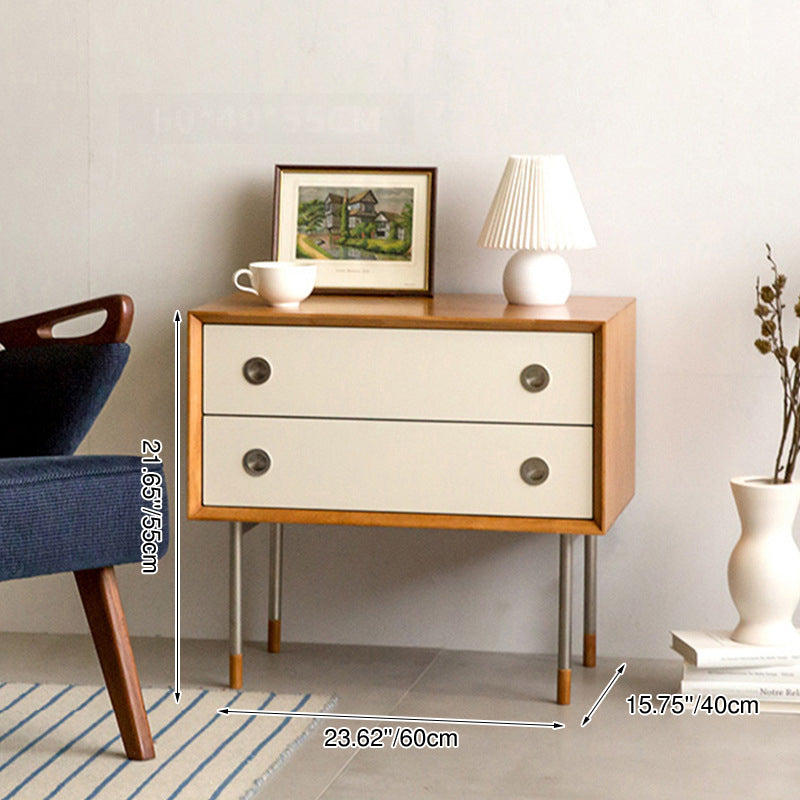 Contemporary Scandinavian Engineered Wood & Stainless Steel Square Cylindrical Legs Nightstand With 2/3 Drawers For Bedroom
