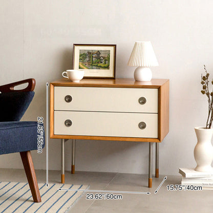 Contemporary Scandinavian Engineered Wood & Stainless Steel Square Cylindrical Legs Nightstand With 2/3 Drawers For Bedroom
