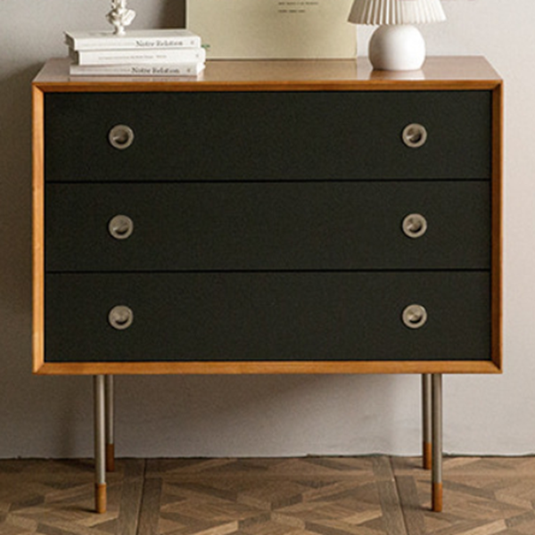 Contemporary Scandinavian Engineered Wood & Stainless Steel Square Cylindrical Legs Nightstand With 2/3 Drawers For Bedroom