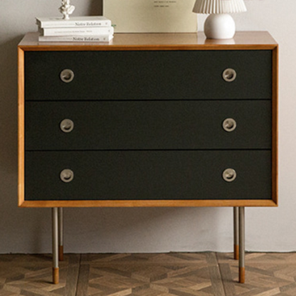 Contemporary Scandinavian Engineered Wood & Stainless Steel Square Cylindrical Legs Nightstand With 2/3 Drawers For Bedroom