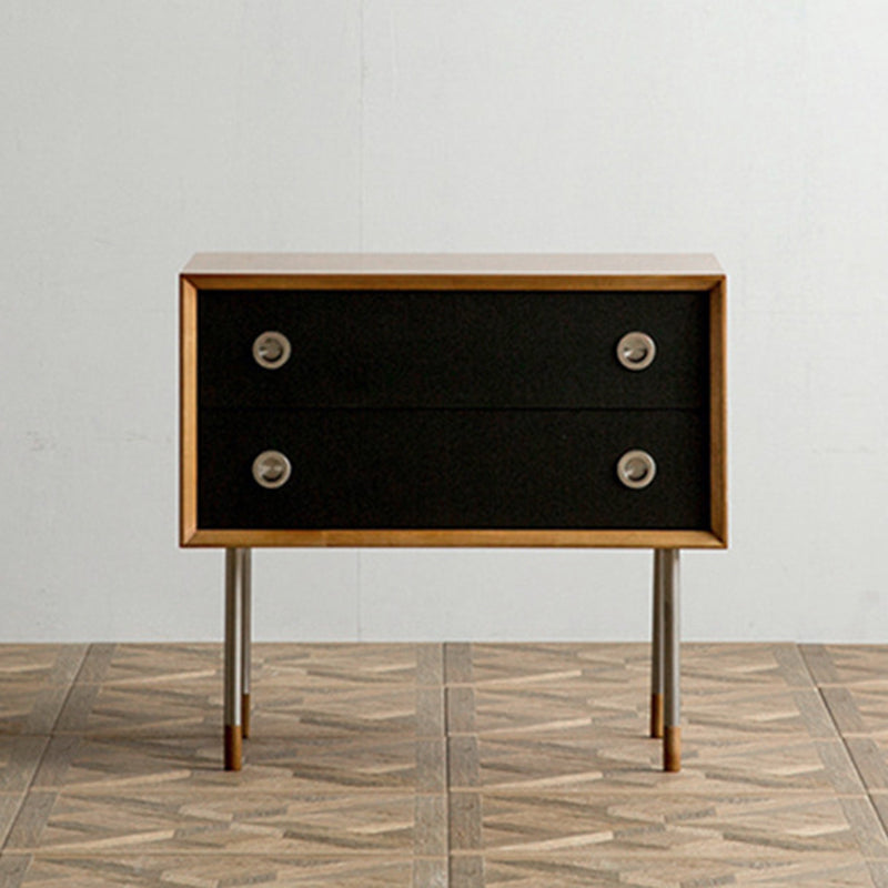 Contemporary Scandinavian Engineered Wood & Stainless Steel Square Cylindrical Legs Nightstand With 2/3 Drawers For Bedroom