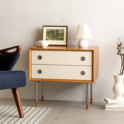 Contemporary Scandinavian Engineered Wood & Stainless Steel Square Cylindrical Legs Nightstand With 2/3 Drawers For Bedroom