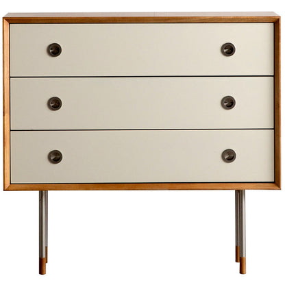 Contemporary Scandinavian Engineered Wood & Stainless Steel Square Cylindrical Legs Nightstand With 2/3 Drawers For Bedroom