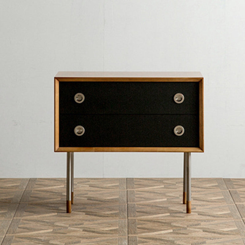 Contemporary Scandinavian Engineered Wood & Stainless Steel Square Cylindrical Legs Nightstand With 2/3 Drawers For Bedroom