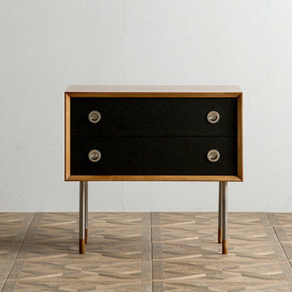 Contemporary Scandinavian Engineered Wood & Stainless Steel Square Cylindrical Legs Nightstand With 2/3 Drawers For Bedroom