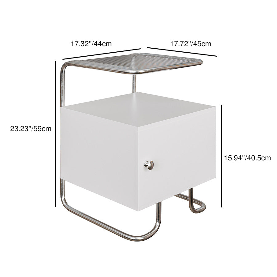 Modern Minimalist Acrylic Stainless Steel Solid Wood Curved Square Nightstand With 1-Cabinet For Bedroom