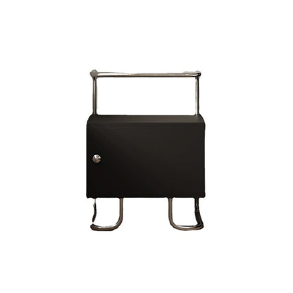 Modern Minimalist Acrylic Stainless Steel Solid Wood Curved Square Nightstand With 1-Cabinet For Bedroom