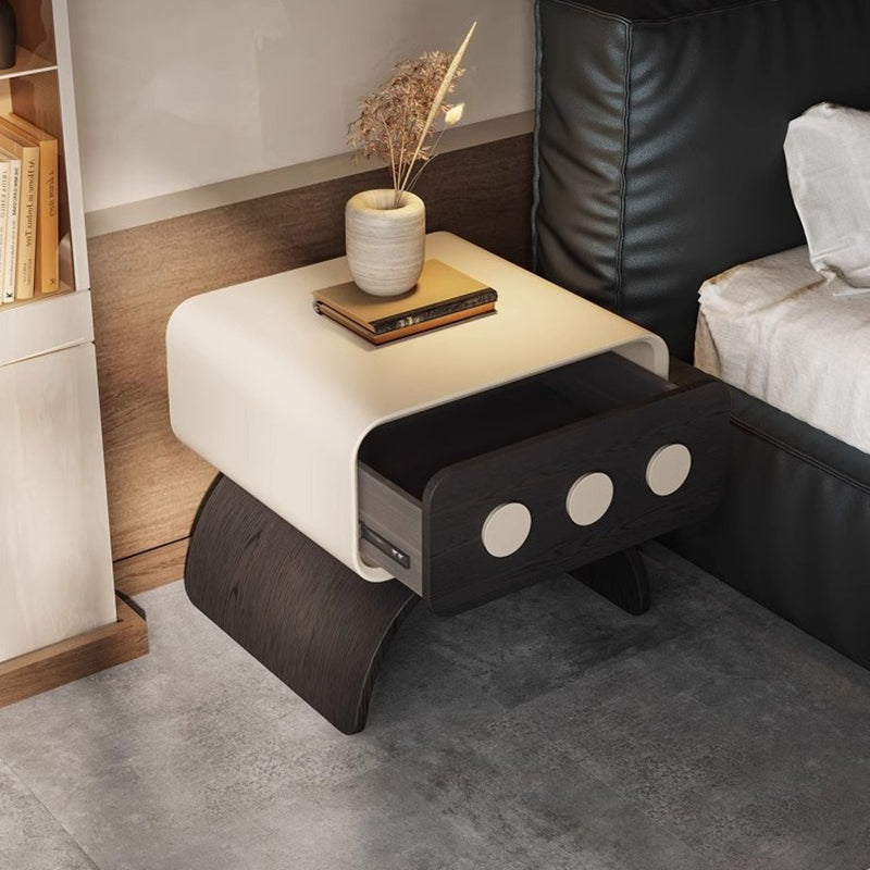 Contemporary Creative Engineered Wood Carbon Steel Cat Scratch Leather Arched Rounded Rectangular Nightstand With 1 Drawer For Bedroom