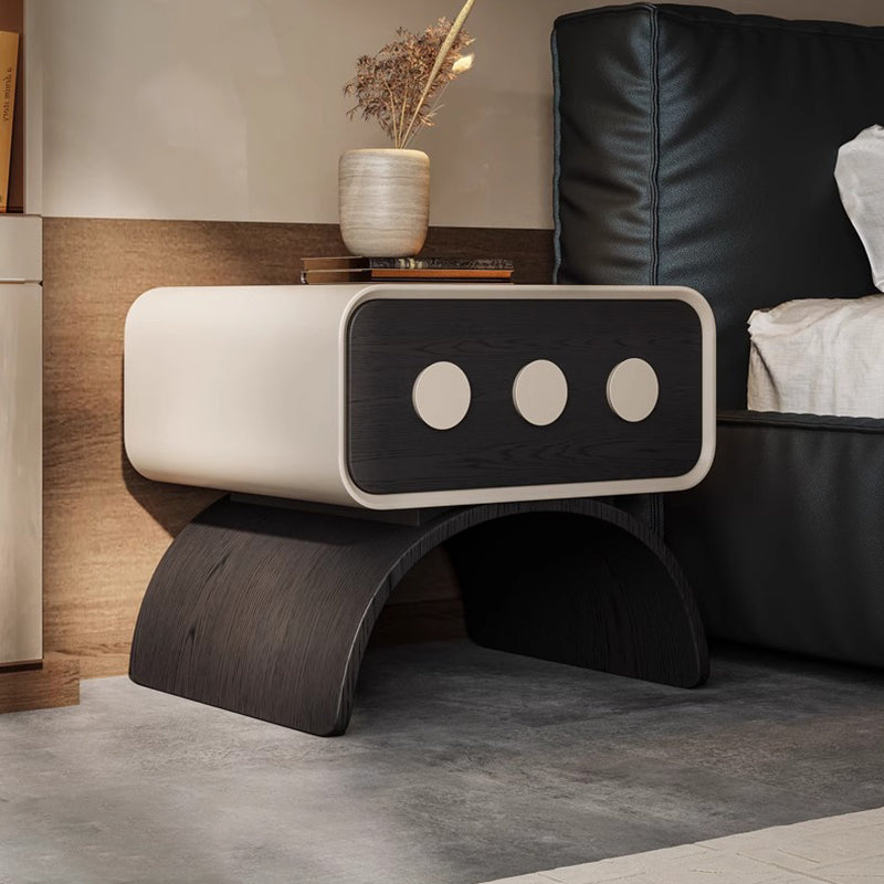 Contemporary Creative Engineered Wood Carbon Steel Cat Scratch Leather Arched Rounded Rectangular Nightstand With 1 Drawer For Bedroom