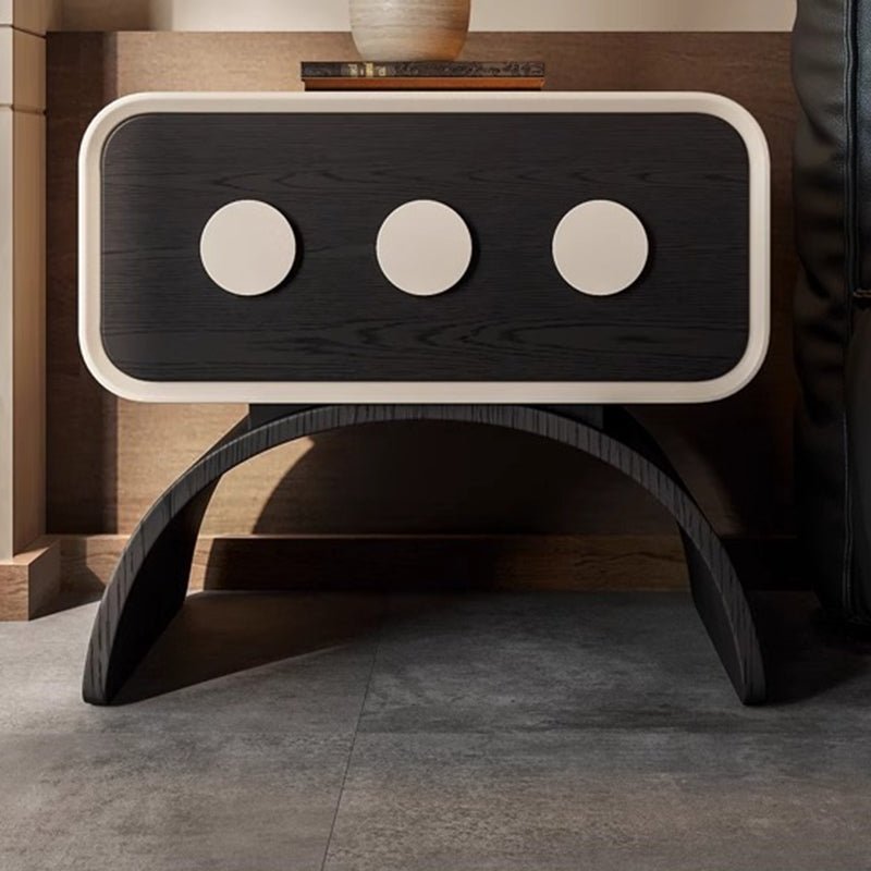 Contemporary Creative Engineered Wood Carbon Steel Cat Scratch Leather Arched Rounded Rectangular Nightstand With 1 Drawer For Bedroom
