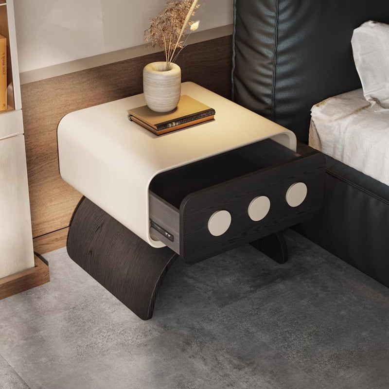 Contemporary Creative Engineered Wood Carbon Steel Cat Scratch Leather Arched Rounded Rectangular Nightstand With 1 Drawer For Bedroom