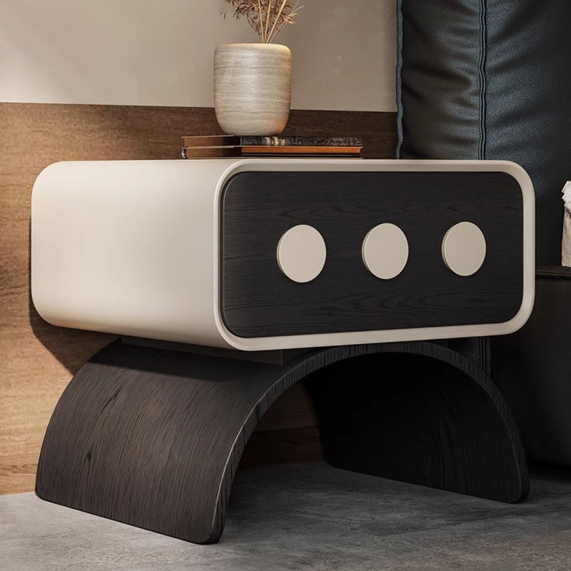 Contemporary Creative Engineered Wood Carbon Steel Cat Scratch Leather Arched Rounded Rectangular Nightstand With 1 Drawer For Bedroom