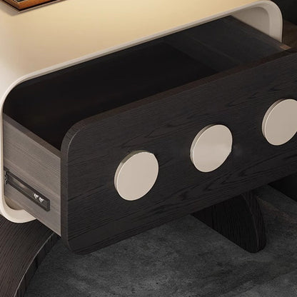 Contemporary Creative Engineered Wood Carbon Steel Cat Scratch Leather Arched Rounded Rectangular Nightstand With 1 Drawer For Bedroom