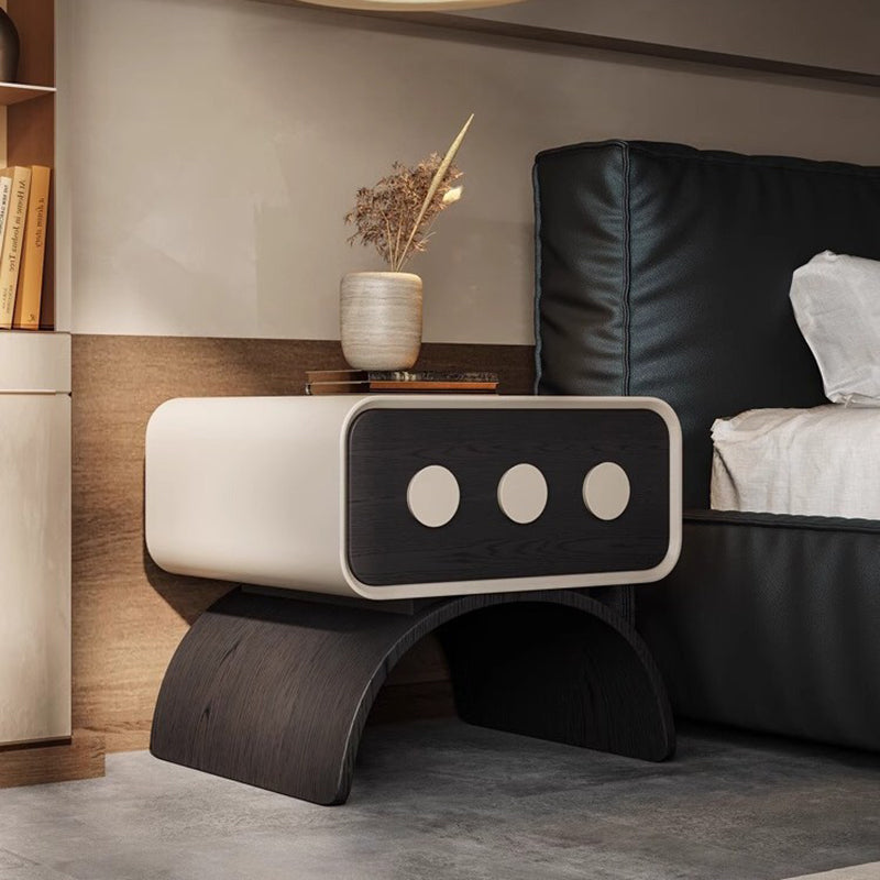 Contemporary Creative Engineered Wood Carbon Steel Cat Scratch Leather Arched Rounded Rectangular Nightstand With 1 Drawer For Bedroom