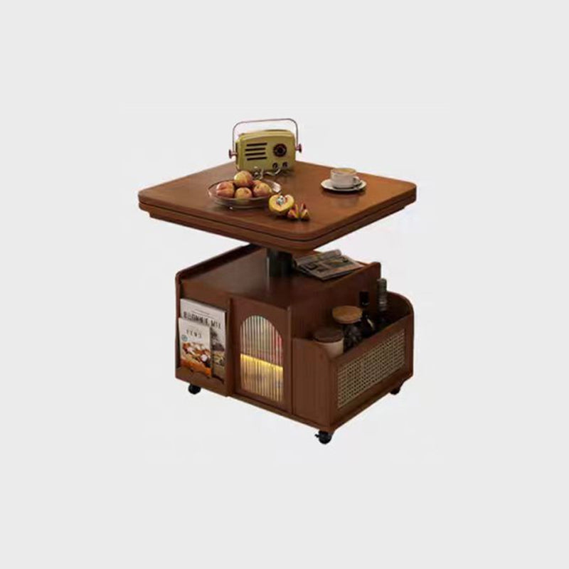 Traditional Vintage Solid Wood Glass Metal Rectangular Lift-Top Movable Coffee Table With 2 Tiers For Living Room