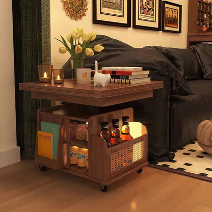 Traditional Vintage Solid Wood Glass Metal Rectangular Lift-Top Movable Coffee Table With 2 Tiers For Living Room