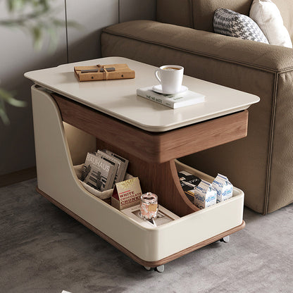 Contemporary Creative Sintered Stone Glass Engineered Wood Metal Rectangular Curved Coffee Table Lift-Top 3-Tier For Living Room