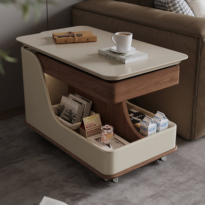 Contemporary Creative Sintered Stone Glass Engineered Wood Metal Rectangular Curved Coffee Table Lift-Top 3-Tier For Living Room
