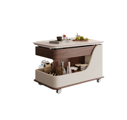 Contemporary Creative Sintered Stone Glass Engineered Wood Metal Rectangular Curved Coffee Table Lift-Top 3-Tier For Living Room