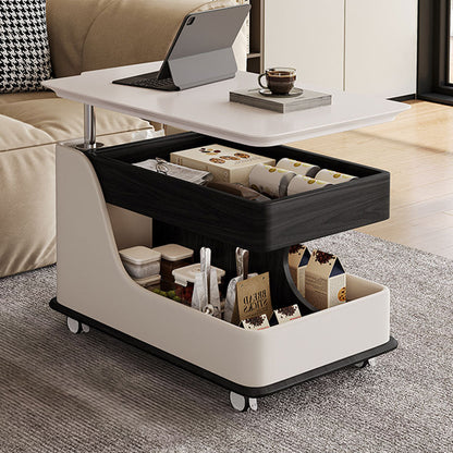 Contemporary Creative Sintered Stone Glass Engineered Wood Metal Rectangular Curved Coffee Table Lift-Top 3-Tier For Living Room