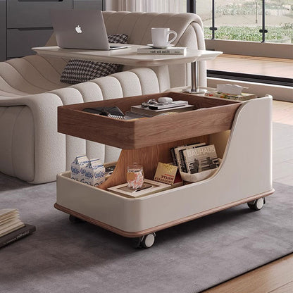 Contemporary Creative Sintered Stone Glass Engineered Wood Metal Rectangular Curved Coffee Table Lift-Top 3-Tier For Living Room