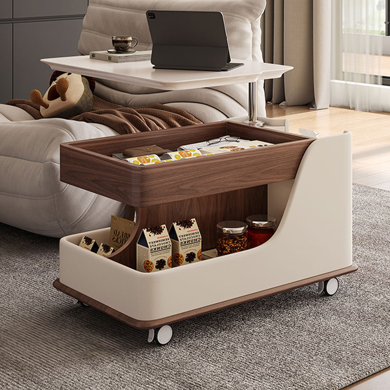 Contemporary Creative Sintered Stone Glass Engineered Wood Metal Rectangular Curved Coffee Table Lift-Top 3-Tier For Living Room