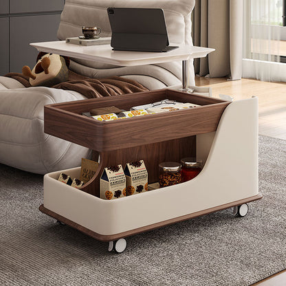 Contemporary Creative Sintered Stone Glass Engineered Wood Metal Rectangular Curved Coffee Table Lift-Top 3-Tier For Living Room