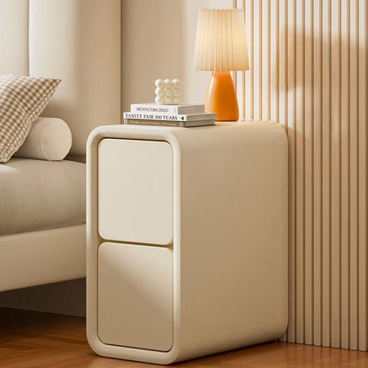 Modern Minimalist Faux Leather MDF Rounded Rectangular Nightstand 2-Drawer For Bedroom