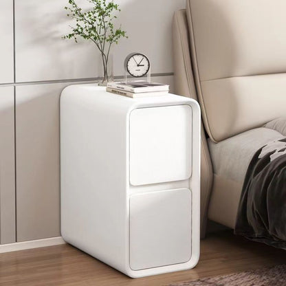 Modern Minimalist Faux Leather MDF Rounded Rectangular Nightstand 2-Drawer For Bedroom