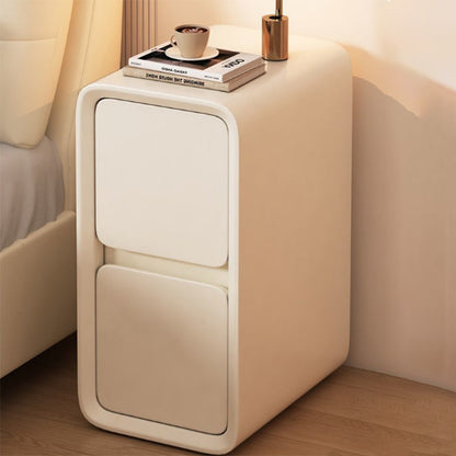 Modern Minimalist Faux Leather MDF Rounded Rectangular Nightstand 2-Drawer For Bedroom