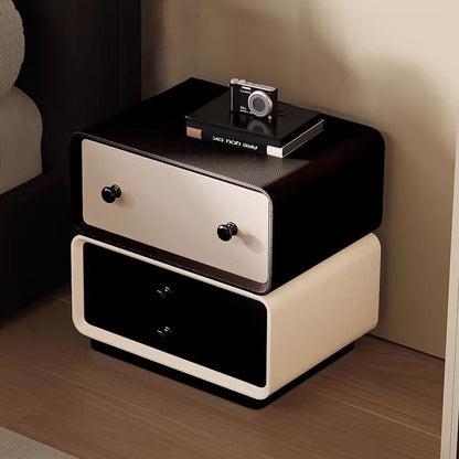 Contemporary Creative Solid Wood Microfiber Leather Rounded Square Nightstand 2-Drawer For Bedroom