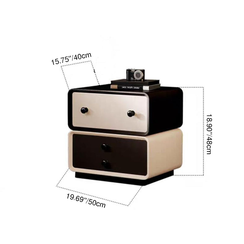 Contemporary Creative Solid Wood Microfiber Leather Rounded Square Nightstand 2-Drawer For Bedroom