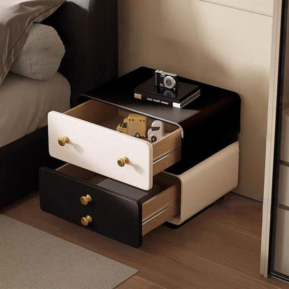 Contemporary Creative Solid Wood Microfiber Leather Rounded Square Nightstand 2-Drawer For Bedroom